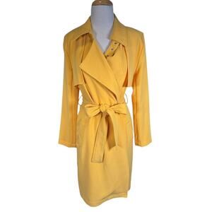 Something Navy Yellow Trench Coat Size S | Belted Structured Shoulder Jacket